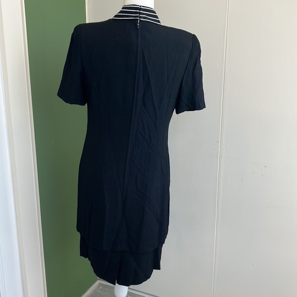 Vintage 80s 90s Striped Collar Black Dress - Picture 5 of 7